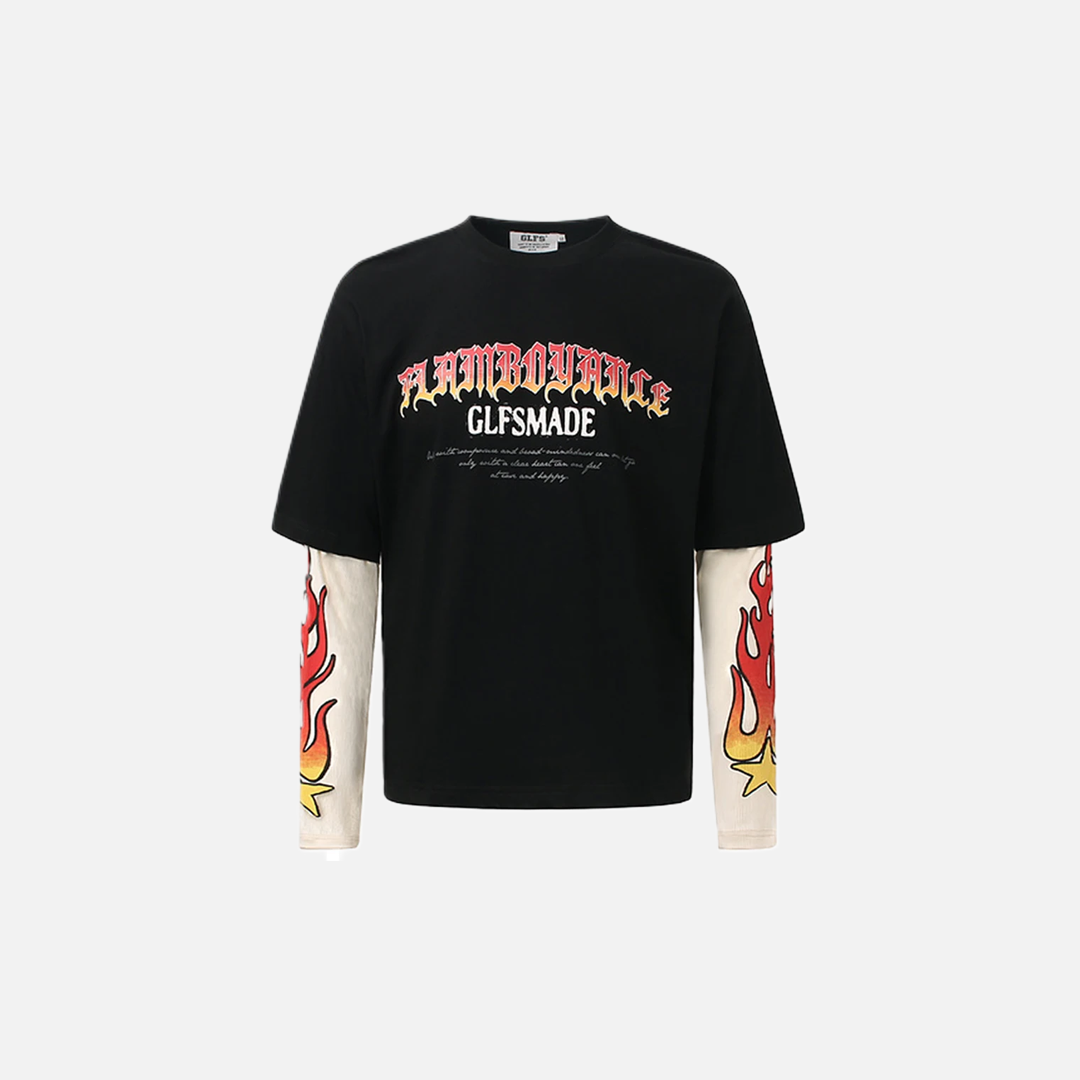 Y2K Flame Fake Two Piece Graphic Long Sleeve T-Shirt - Luxuryurbanwear