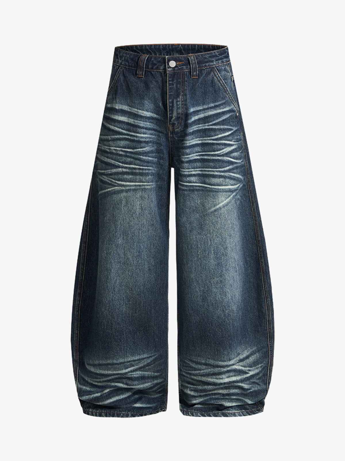 Distressed Whiskered Barrel Jeans