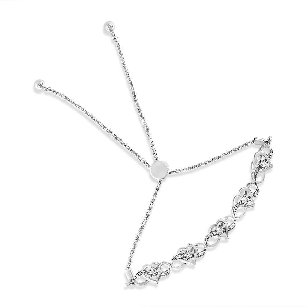 .925 Sterling Silver Diamond Accent Interlocking Infinity and Heart 4â€-10†Adjustable Bolo Tennis Bolo Bracelet (H-I Color, I2-I3 Clarity)