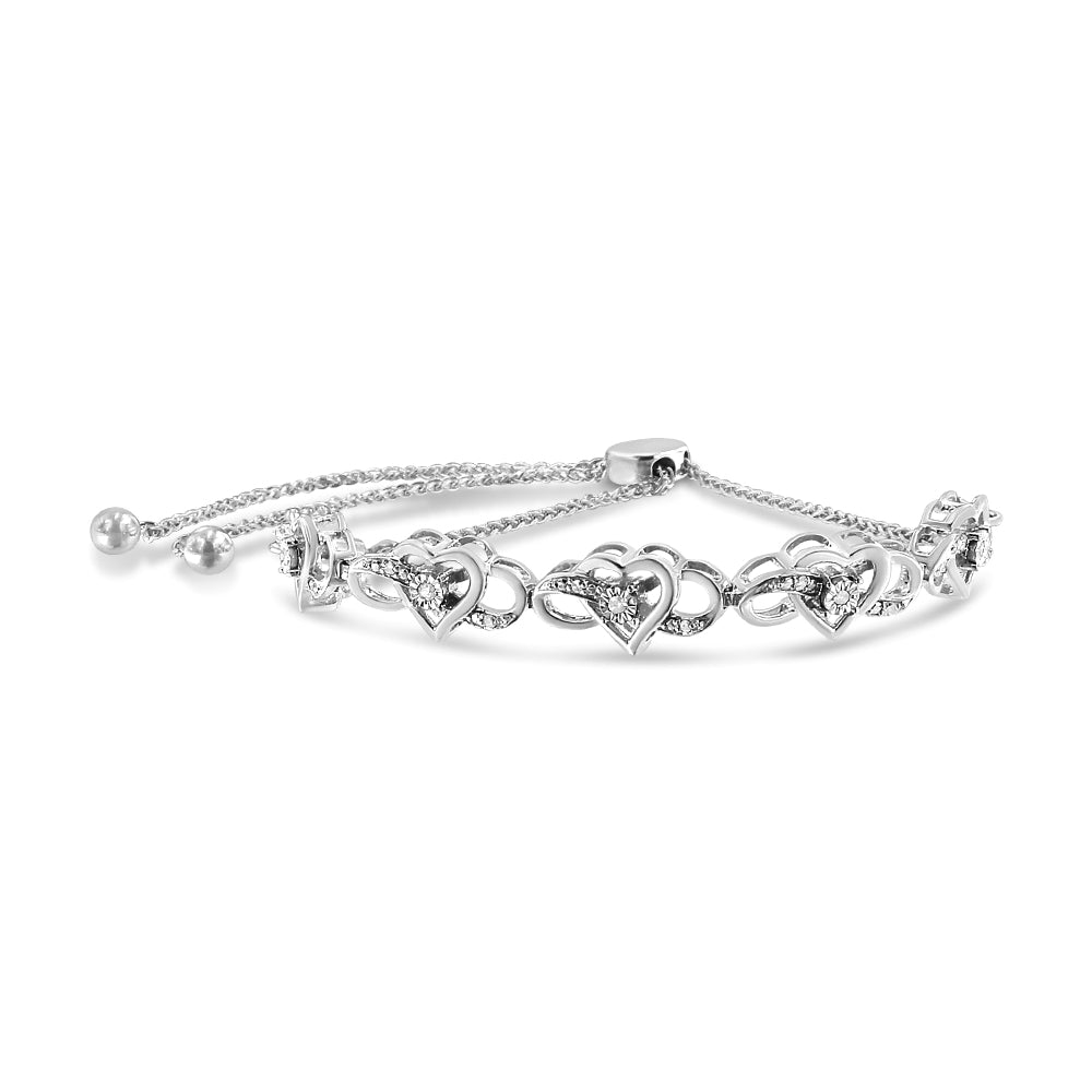 .925 Sterling Silver Miracle Set Diamond Accented Infinity Hearts 6â€-9†Adjustable Bolo Bracelet (H-I Color, I2-I3 Clarity)
