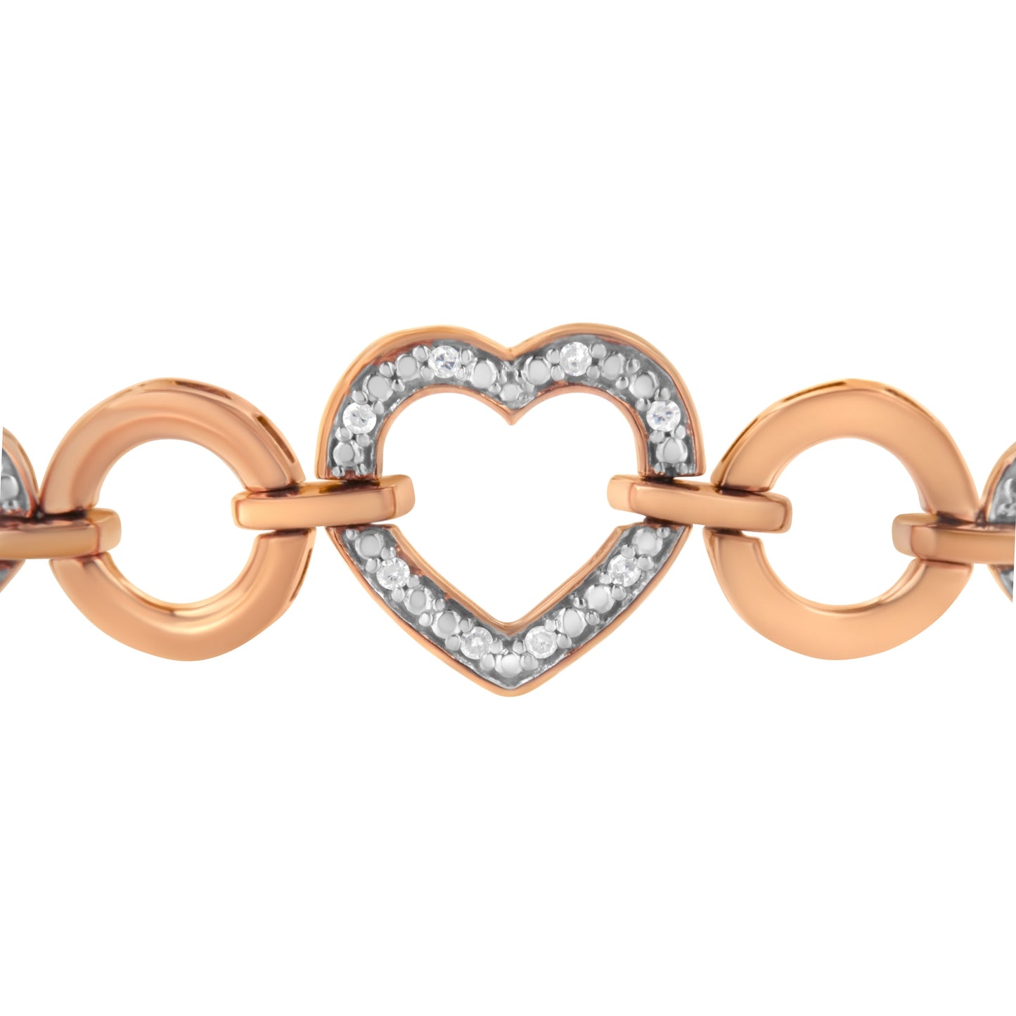 14K Rose Gold Plated .925 Sterling Silver Diamond Accent Circle and Heart Link Adjustable 6â€-10†Bolo Bracelet