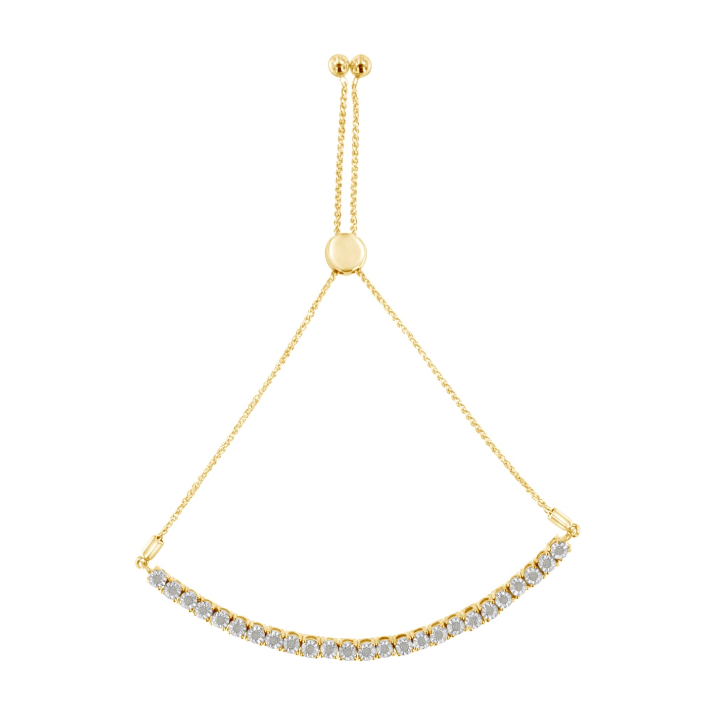 10K Yellow Gold over .925 Sterling Silver 1/4 Cttw Miracle-Set Diamond 4â€-10†Adjustable Bolo Tennis Bracelet (I-J Color, I3 Clarity)