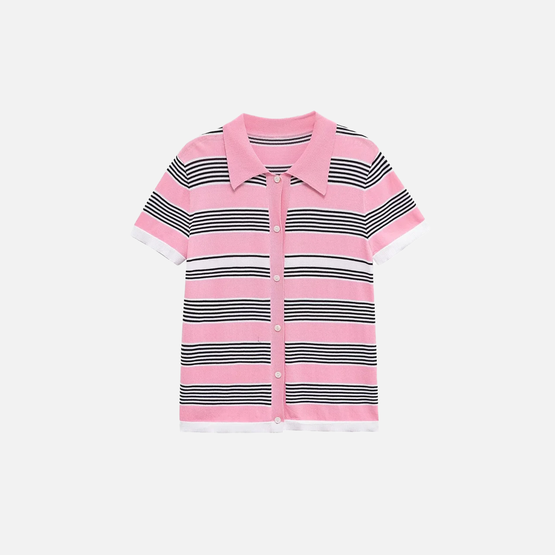 Durable Striped Knitted Short Sleeve Cardigan - Luxuryurbanwear