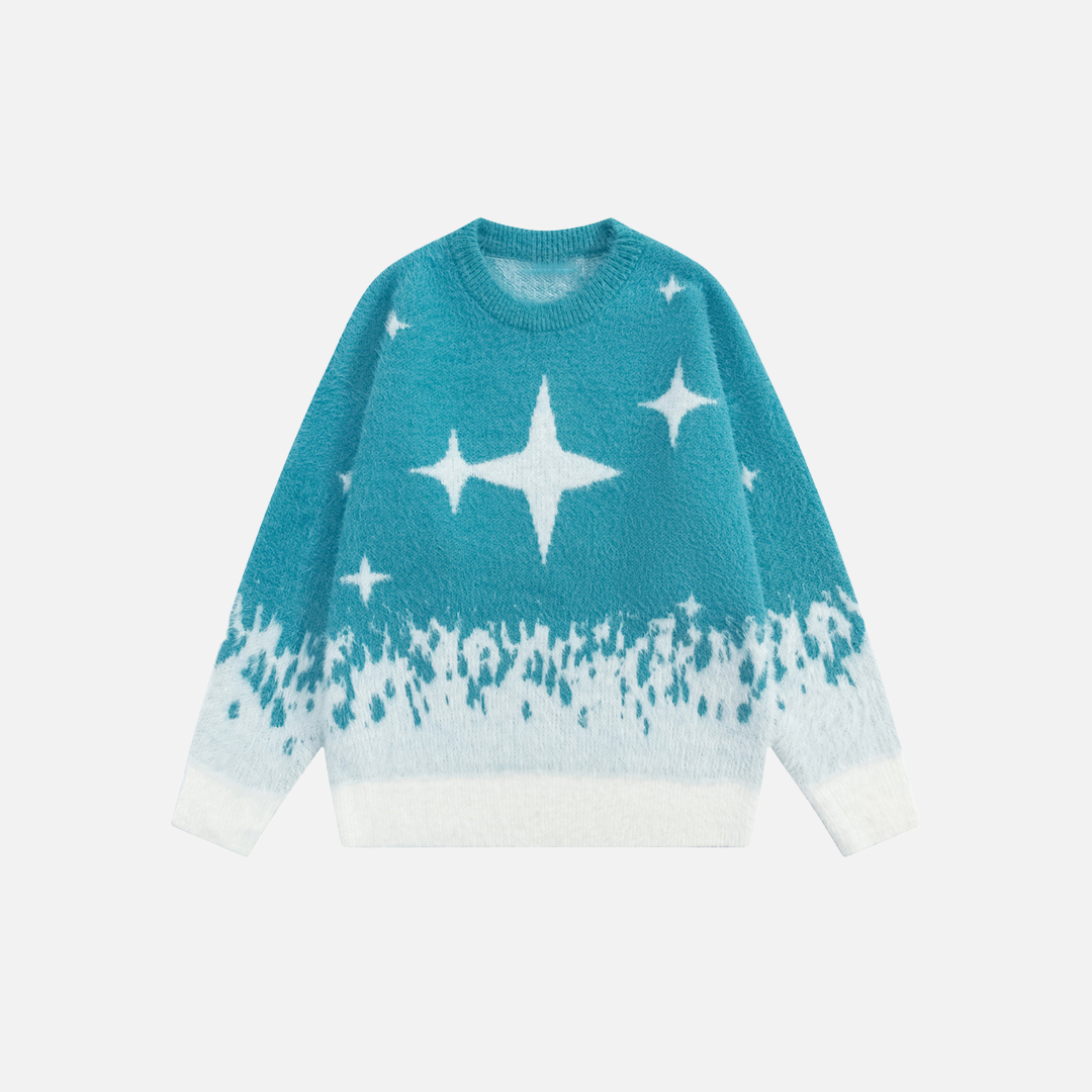 Cozy Jacquard Star Crewneck Knitted Sweater - Luxuryurbanwear