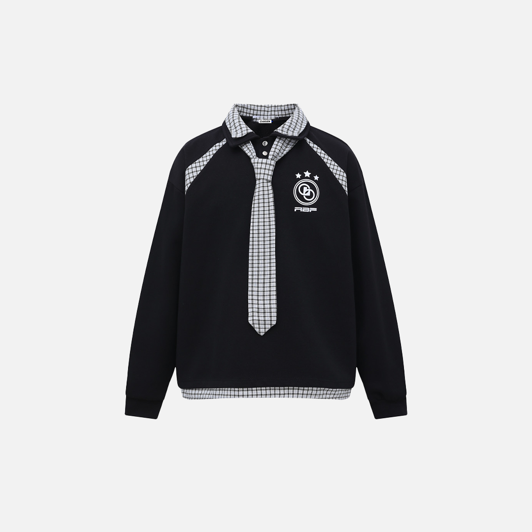 Streetwear Long Sleeve Polo Collar With Tie Sweatshirt - Luxuryurbanwear
