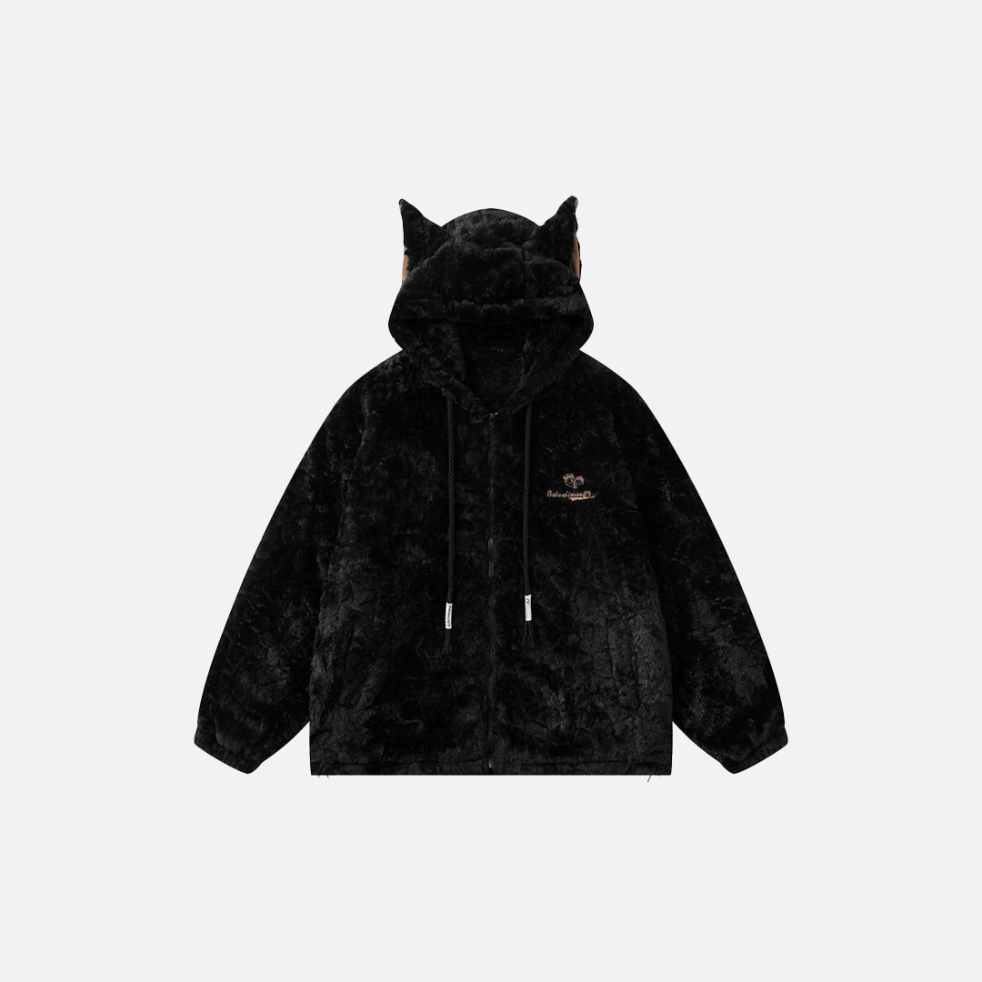 Y2K Cozy Cat Ear Hooded Fleece Furry Jacket - Luxuryurbanwear