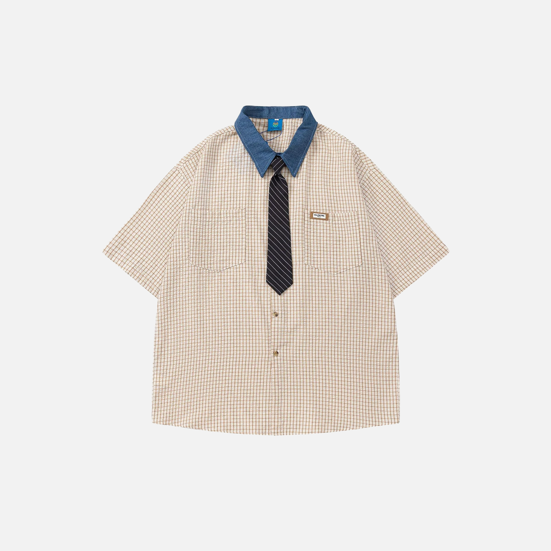 Japanese Style With Tie Oversized Short Sleeve Shirt - Luxuryurbanwear