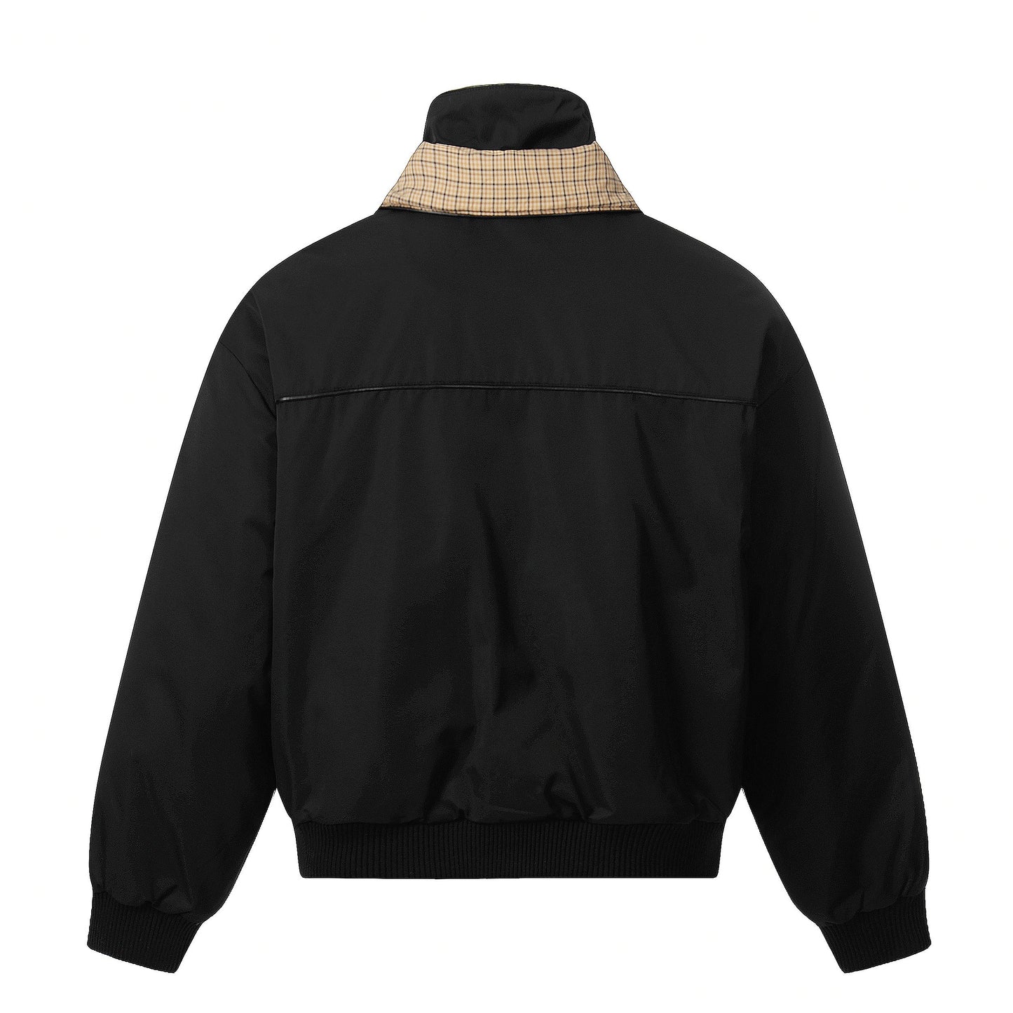 Plaid-Lined Patch| Stand Collar Jacket - Luxuryurbanwear