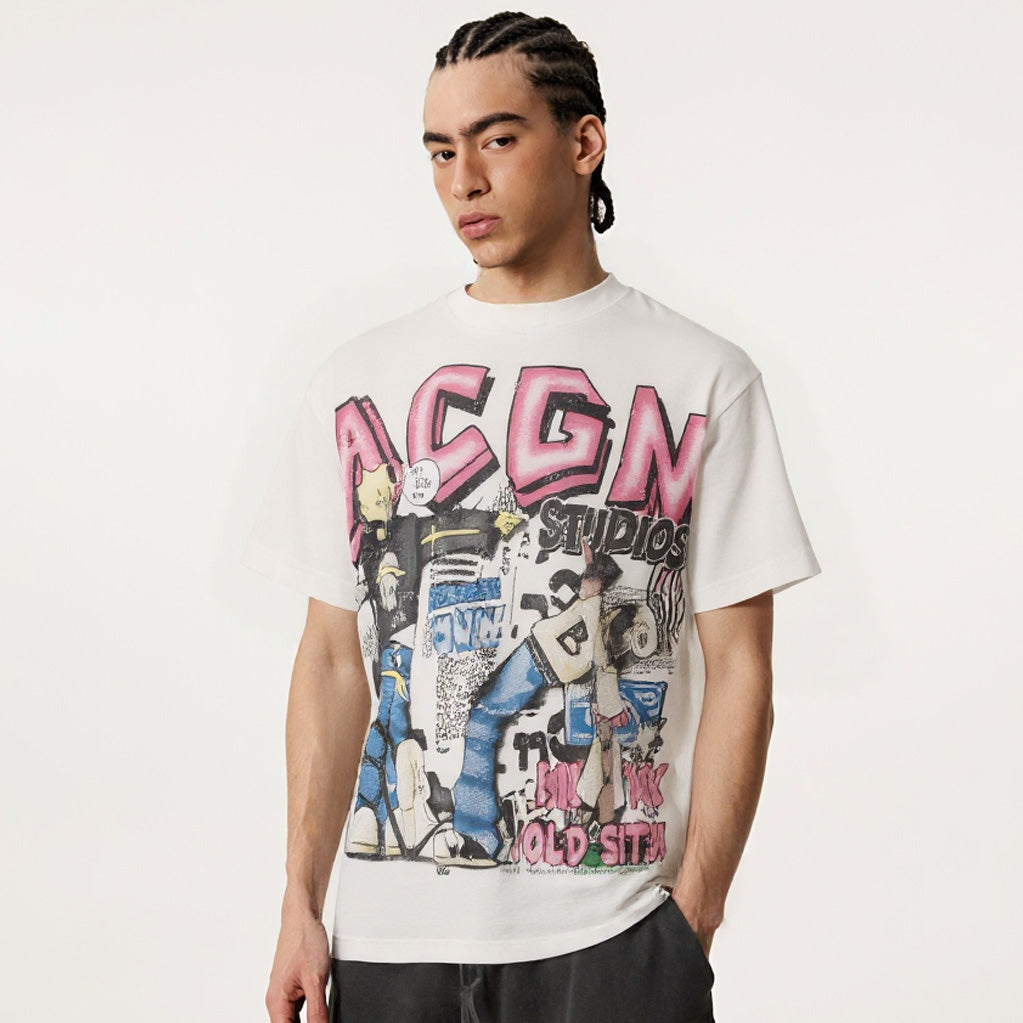 ACGN Graffiti Graphic Print T-Shirt - Anime-Inspired Luxury Streetwear Tee | LuxuryUrbanwear - Luxuryurbanwear