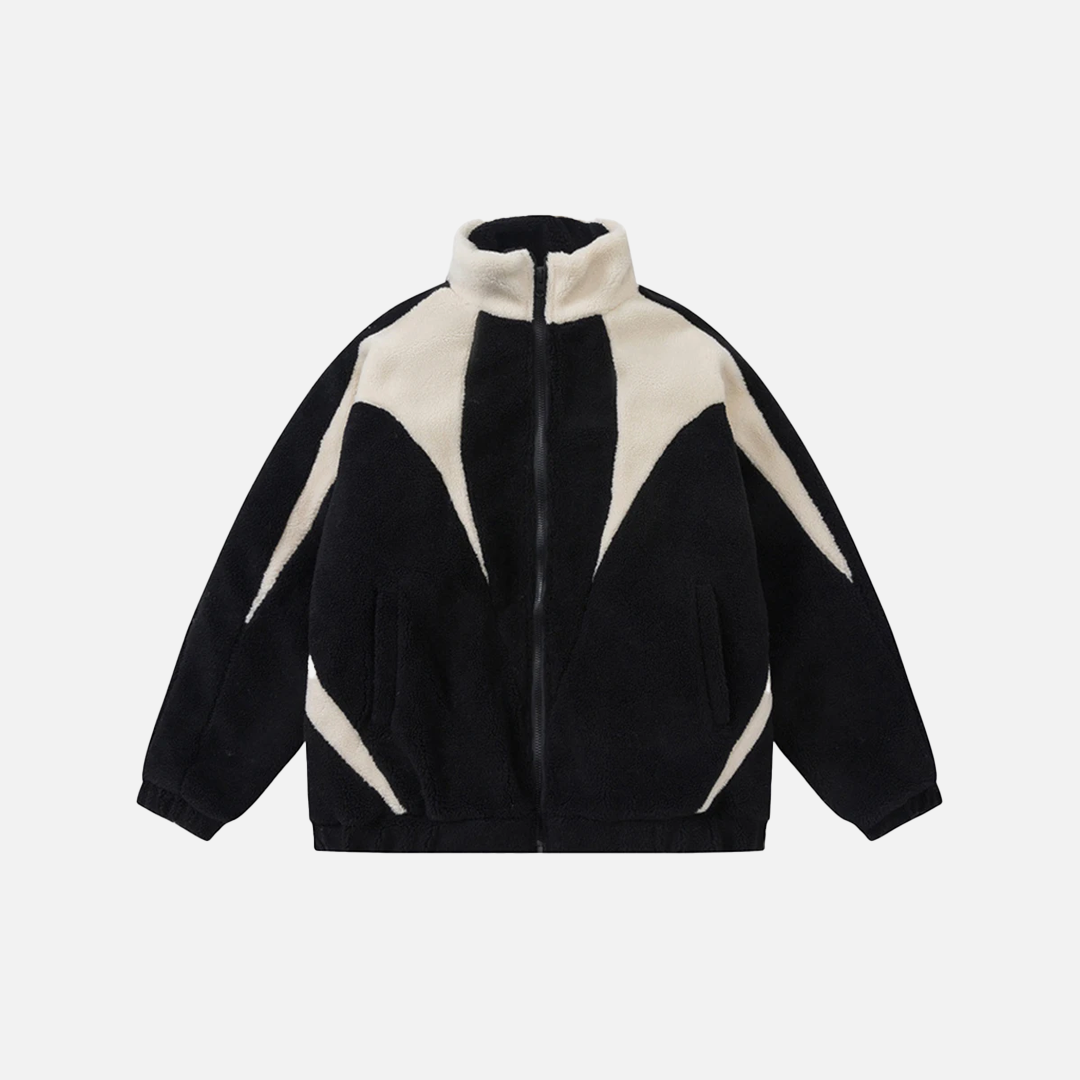 Breathable Cozy Plush Fleece Color Block Furry Jacket - Luxuryurbanwear