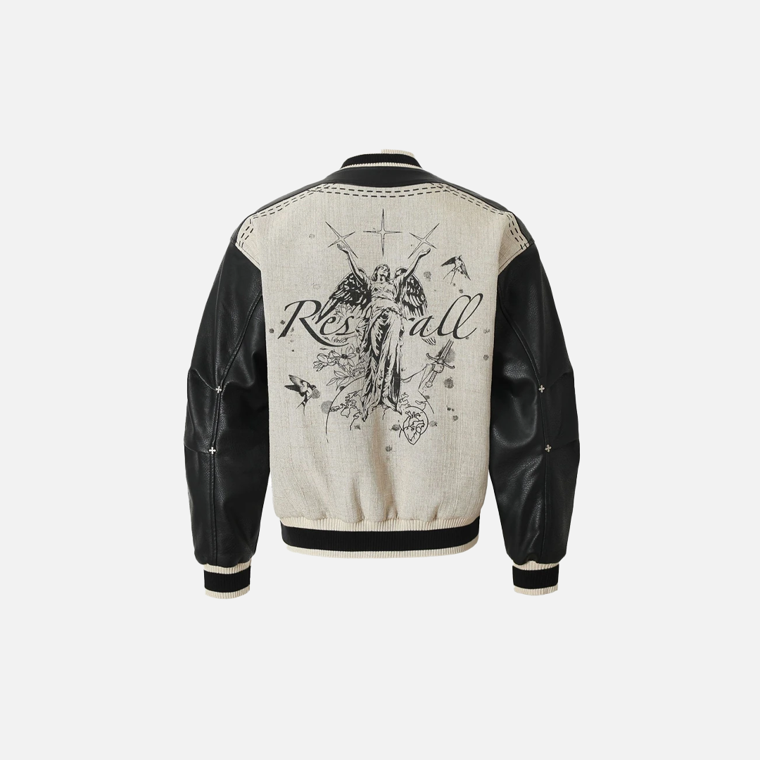 Streetwear High Street Patchwork Leather Varsity Jacket - Luxuryurbanwear