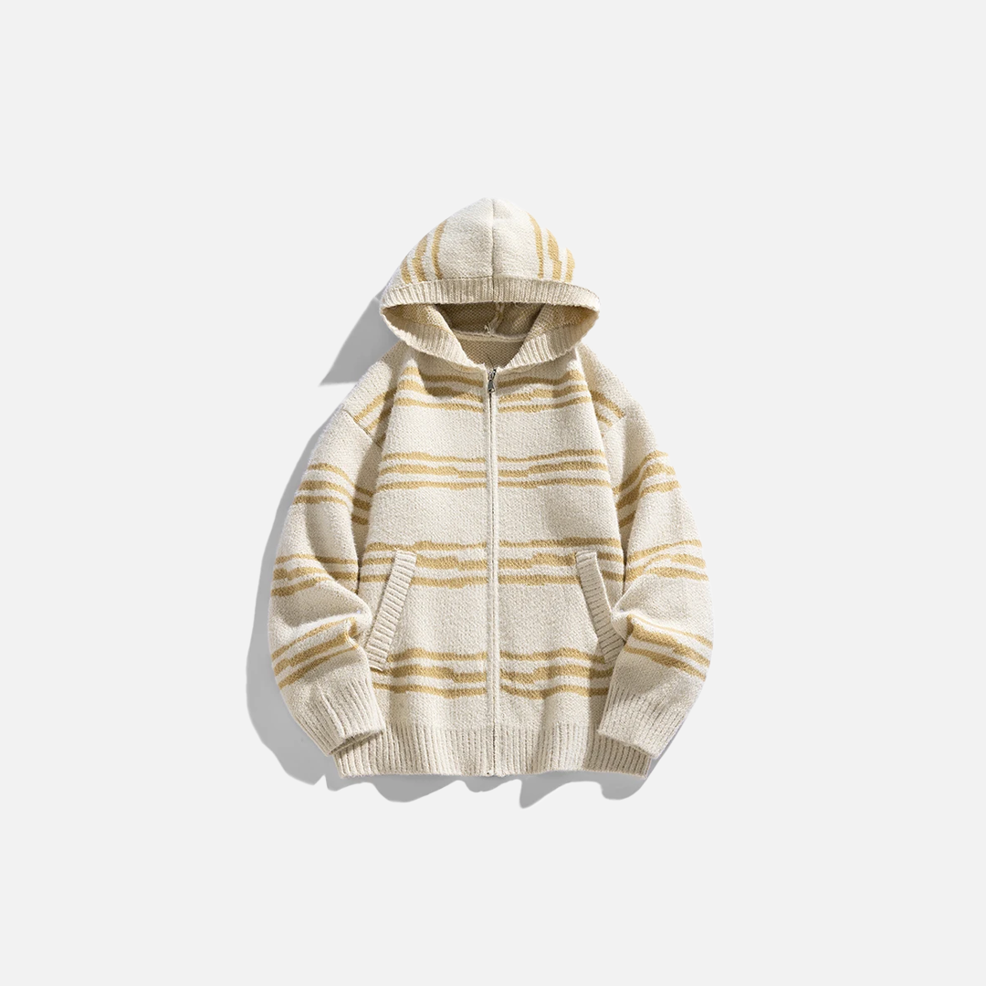 Men Cozy Striped Zipper Hooded Cardigan - Luxuryurbanwear