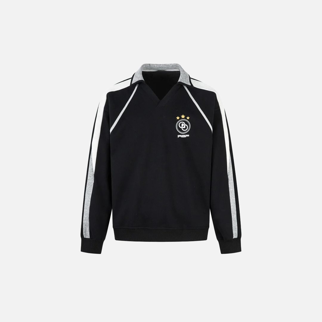 Paneled Contrast Print Fleece V-Neck Sweatshirt - Luxuryurbanwear