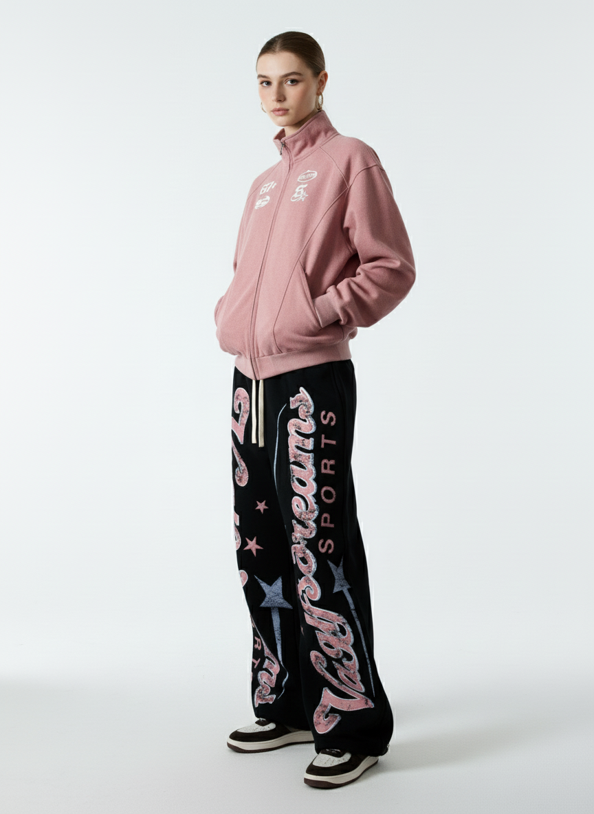 Retro Graphic Fleece-Lined Barrel Sweatpants - Luxuryurbanwear