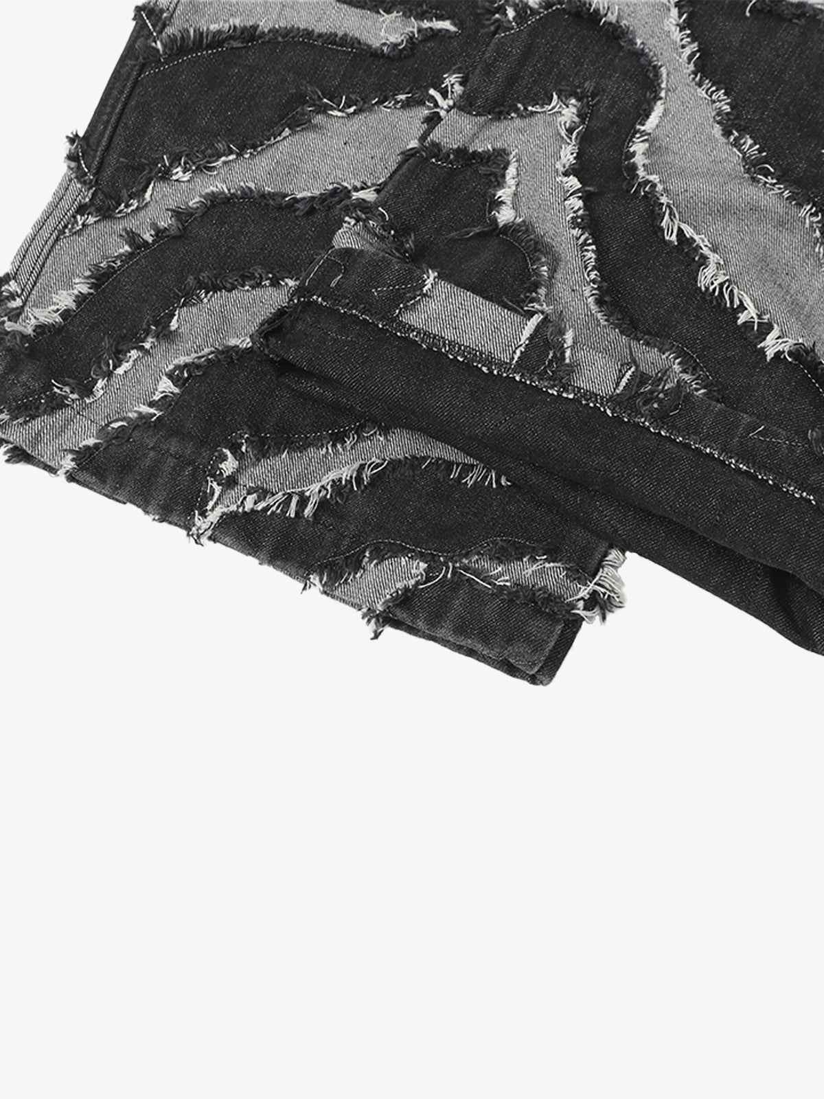 Frayed Zebra Striped Patchwork Wide Leg Jeans