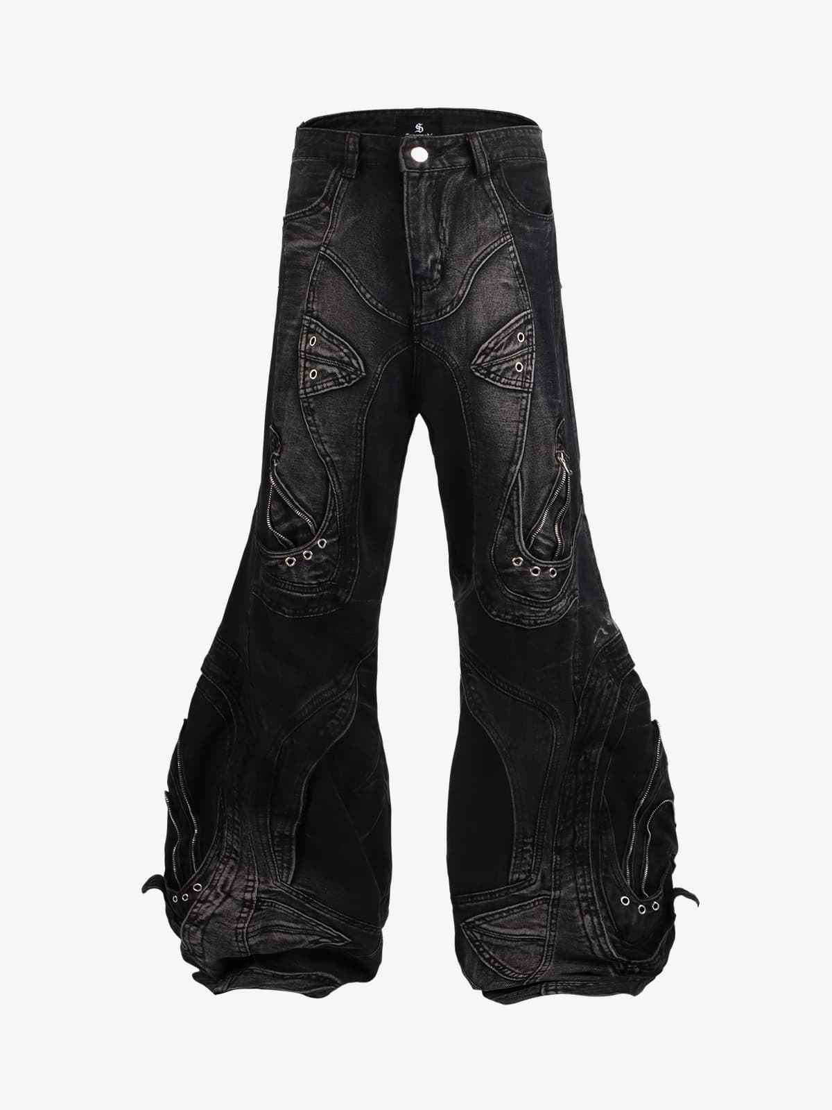 Vintage Distressed Curved Blade Barrel Jeans