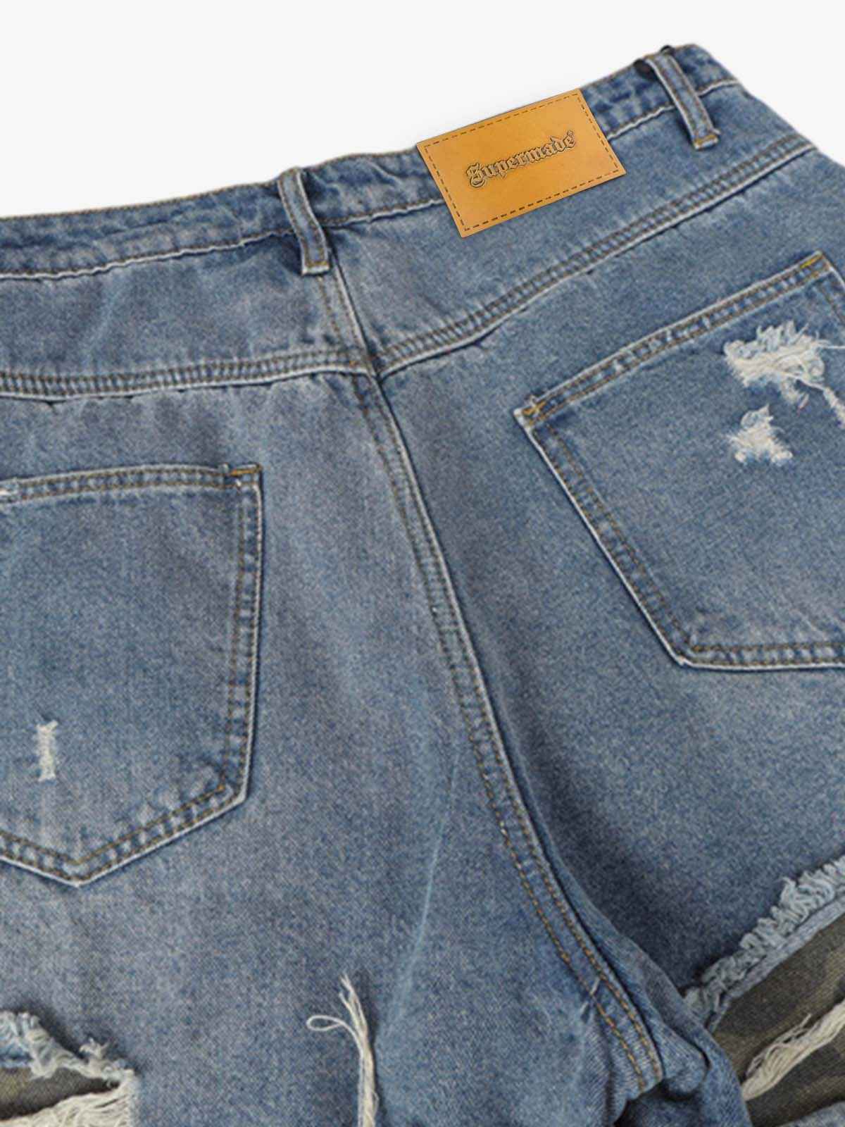 Camouflage Patchwork Ripped Cargo Jeans - 2452