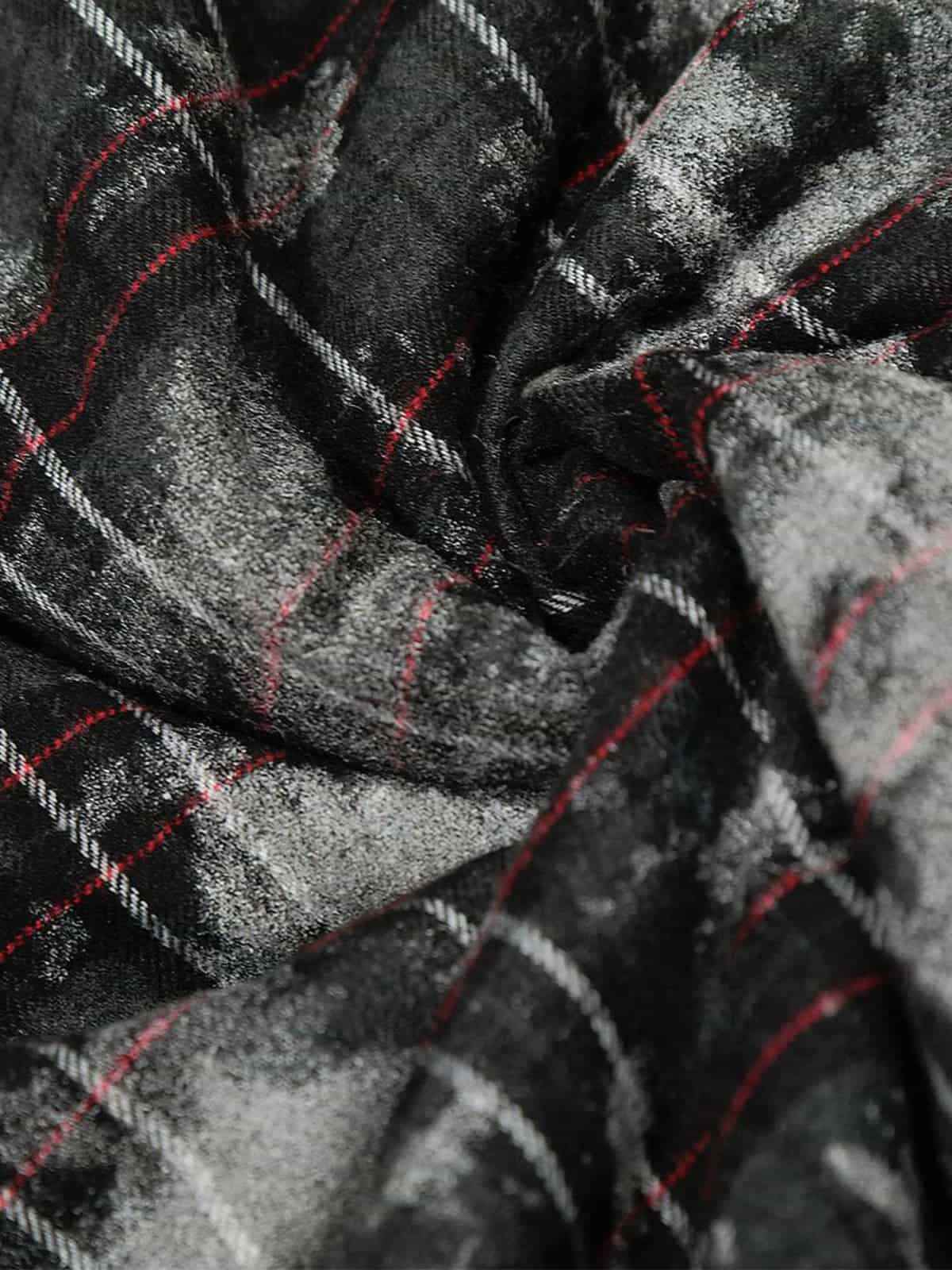 Retro Distressed Plaid Faux Fur Collar Padded Jacket