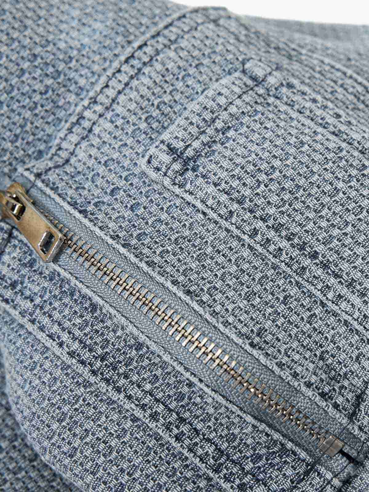 Washed Embroidered Fur-Lined Denim Bomber Jacket