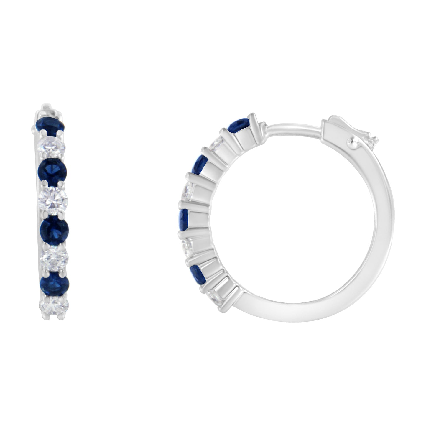 10K White Gold, ½ Cttw Diamond, & ½ Cttw Lab-Grown Blue Sapphire Leverback Hoop Earrings (H-I Color, I1-I2 Clarity)