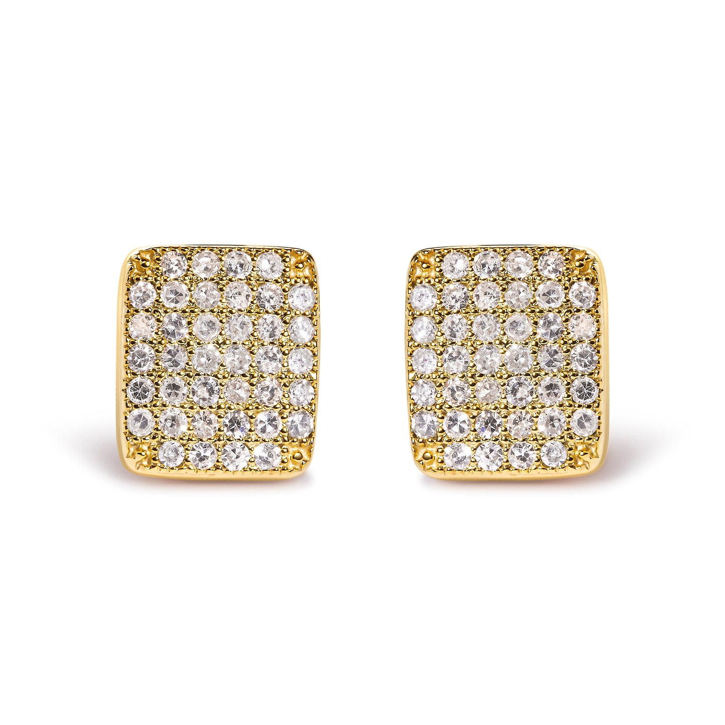 14K Yellow Gold 1/2 Cttw Diamond Square Shaped Composite Cluster Stud Earrings (I-J Color, I1-I2 Clarity)