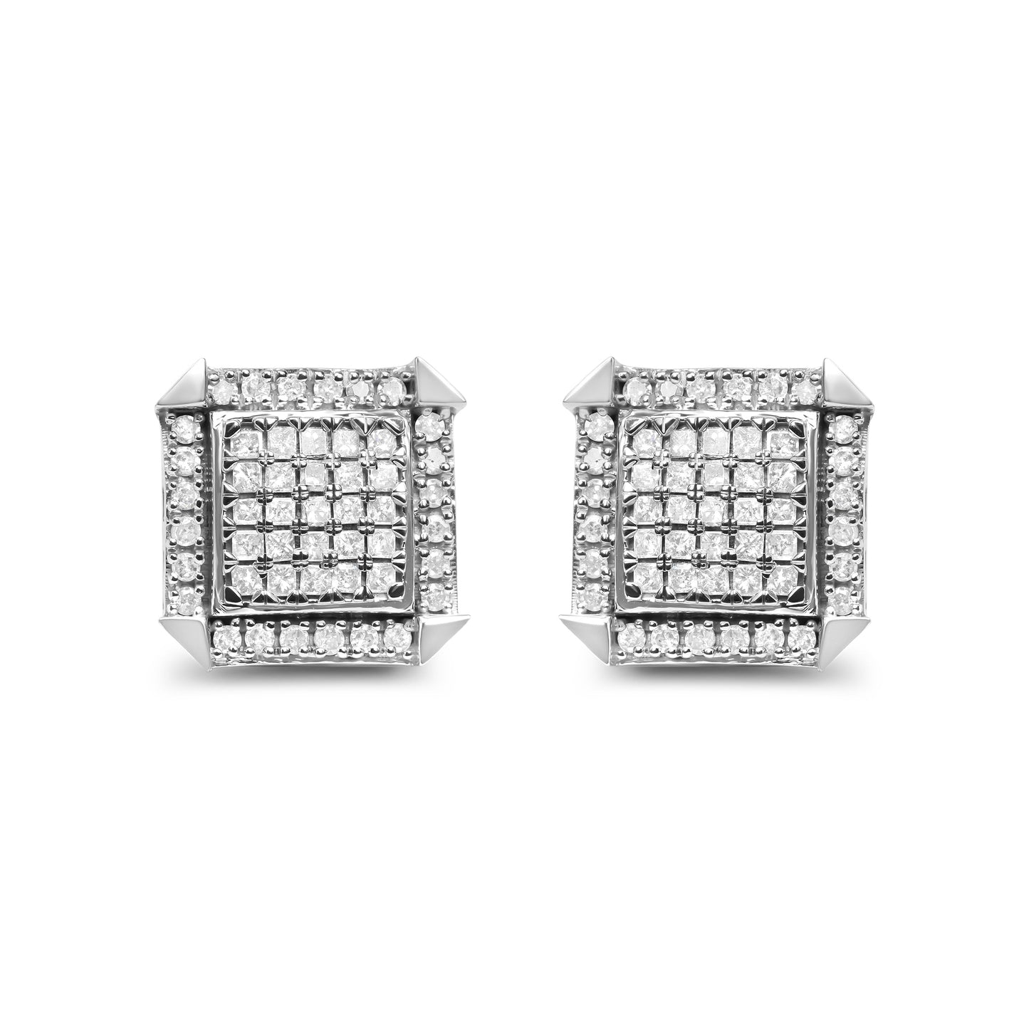 10K White Gold 1.0 Cttw Diamond Composite with Halo Stud Earrings (H-I Color, I1-I2 Clarity)