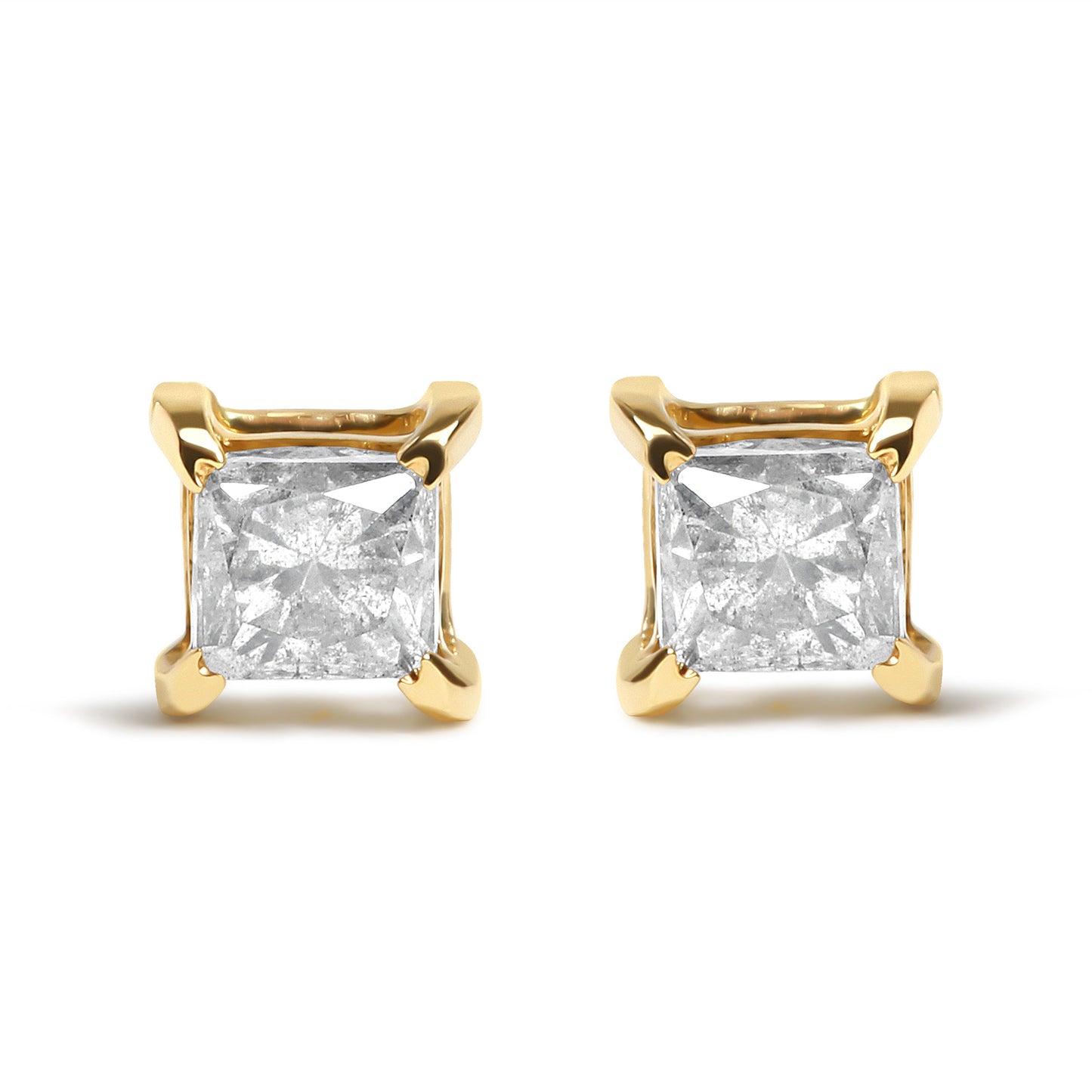 10K Yellow Plated .925 Sterling Silver 5/8 Cttw Princess Cut Diamond Push-Back 4-Prong Classic Stud (J-K Color, I2-I3 Clarity)
