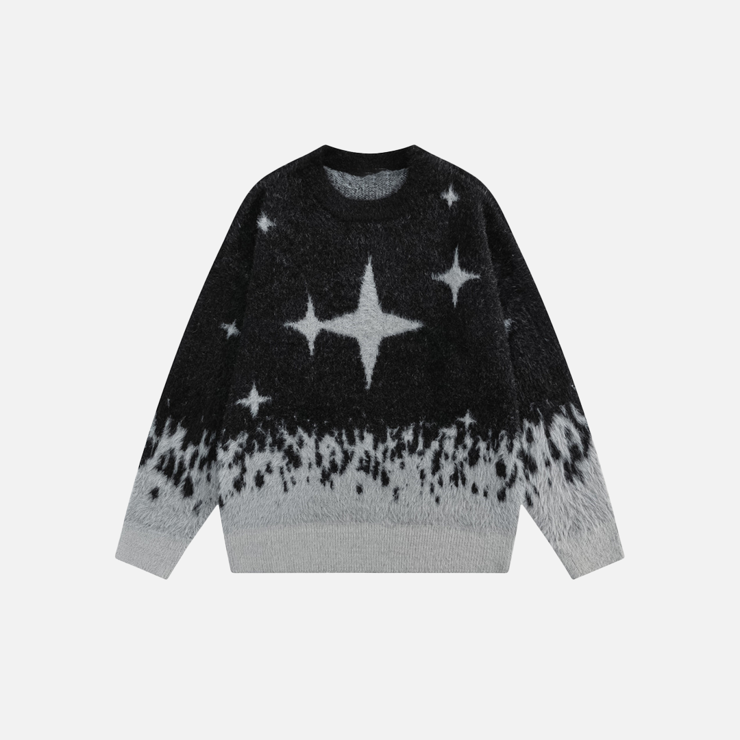 Cozy Jacquard Star Crewneck Knitted Sweater - Luxuryurbanwear
