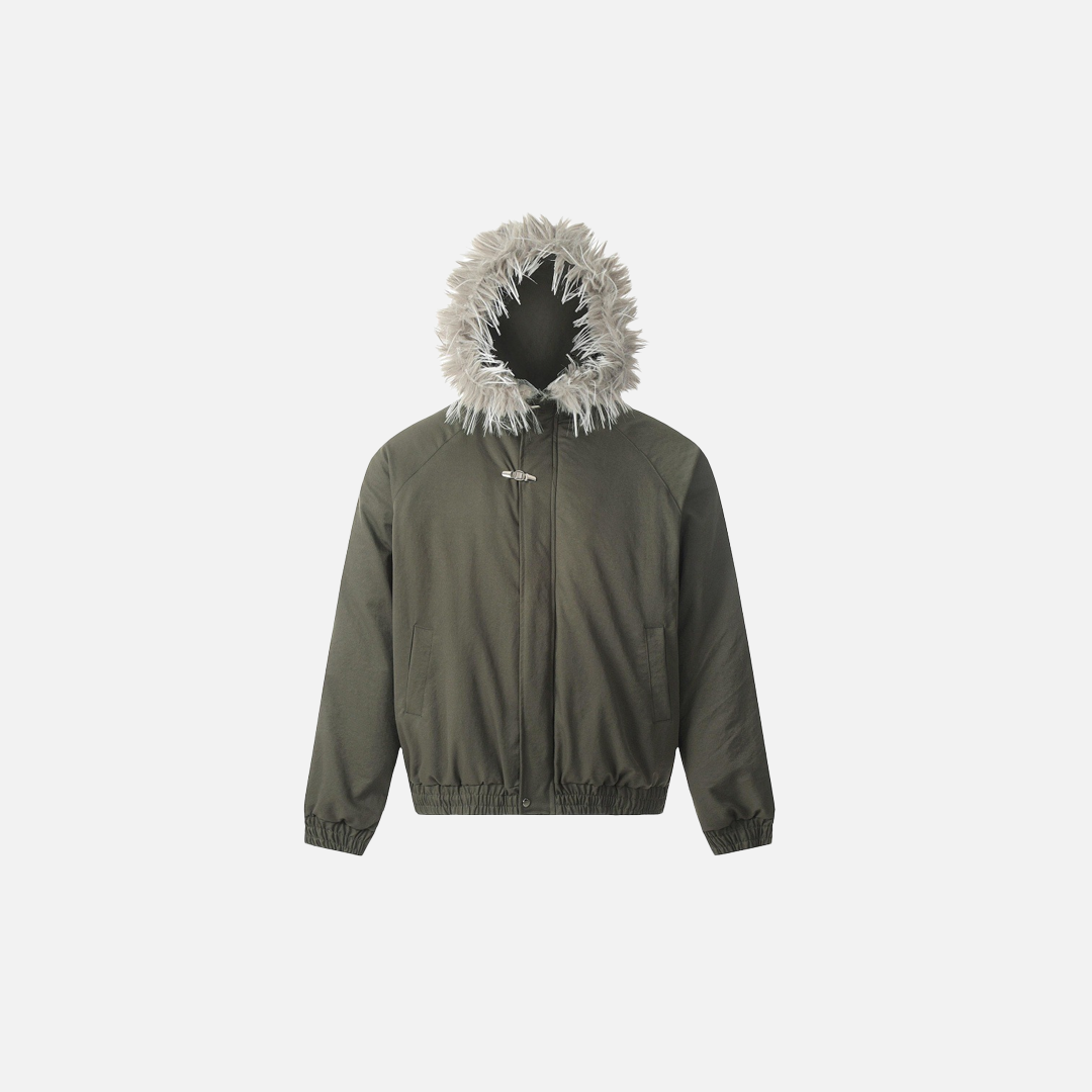 American Wool Collar Faux Furr Hooded Padded Jacket - Luxuryurbanwear
