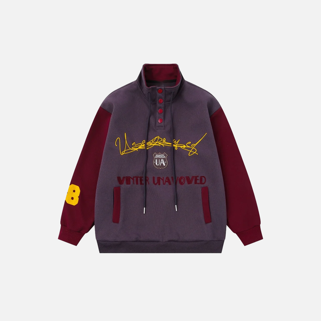 Streetwear Embroidery Letter Print Stand Collar Sweatshirt - Luxuryurbanwear