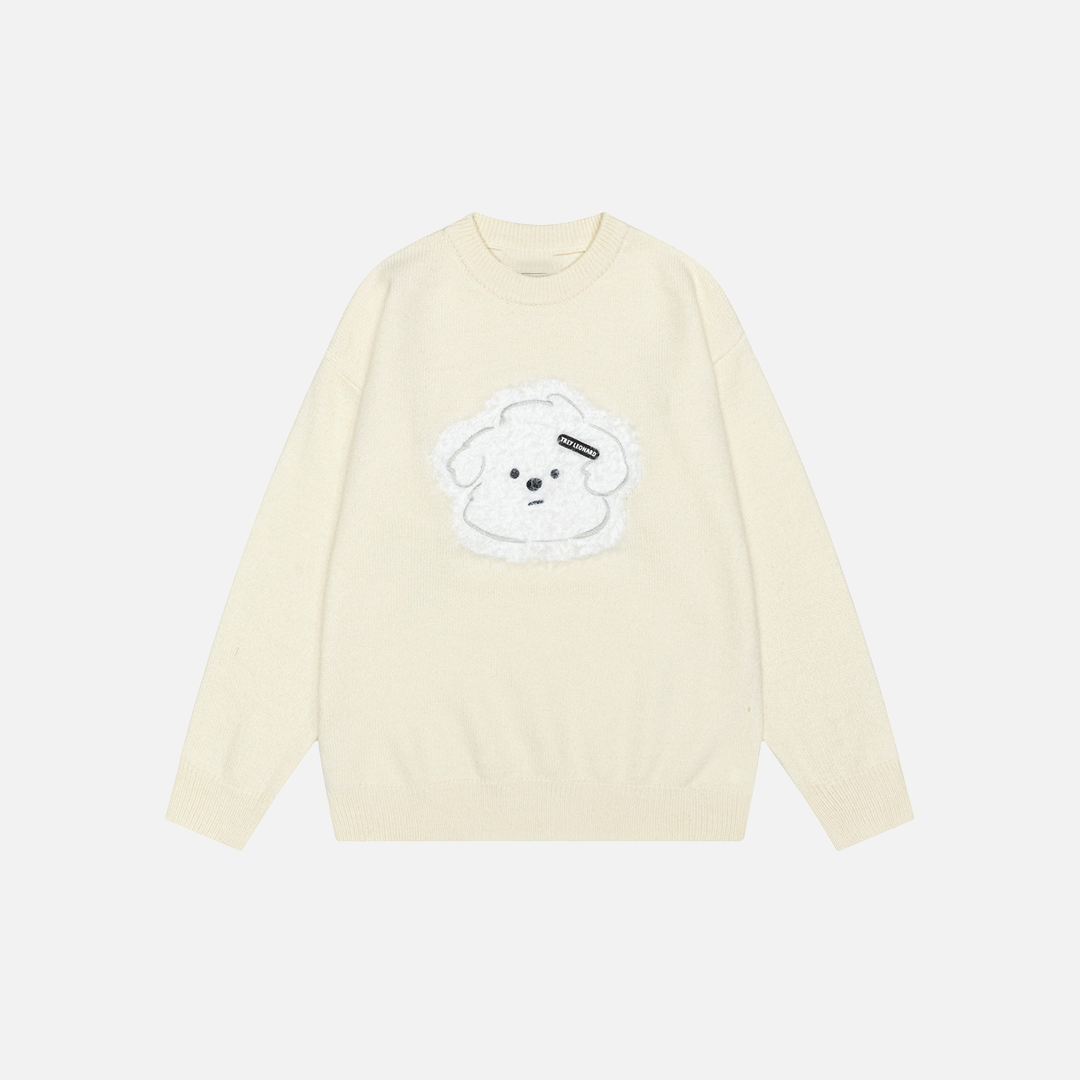 Cute Cartoon Embroidered Round Neck Sweater - Luxuryurbanwear