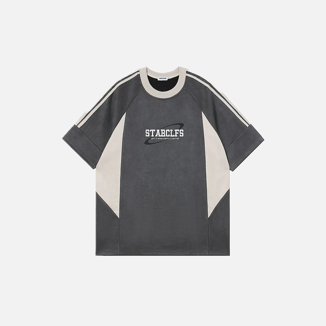 Retro Embroidered Suede Patchwork Racing T-Shirt - Luxuryurbanwear