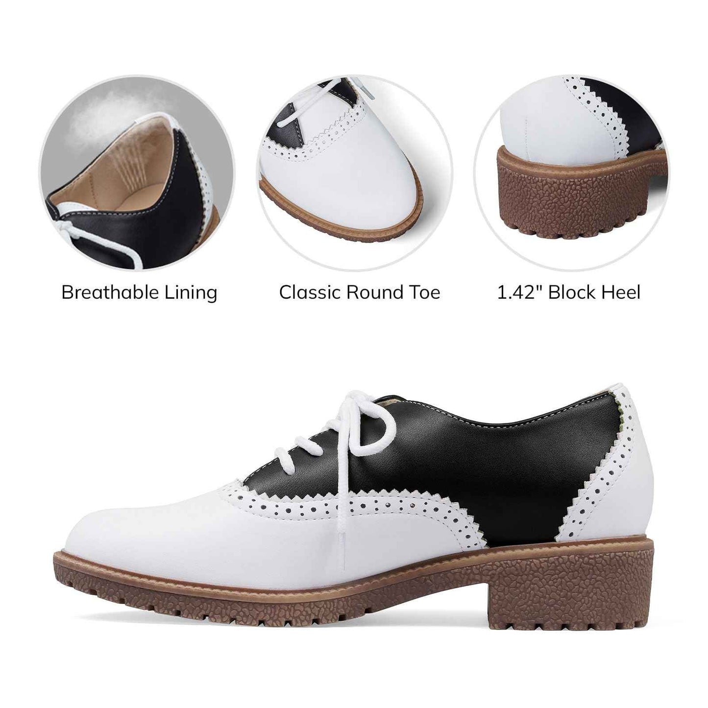 mikarka Vintage Oxford Shoes for Women Perforated Wingtips Brogue Oxfords Low Chunky Heel Lace Up Saddles Dress Pumps Shoes