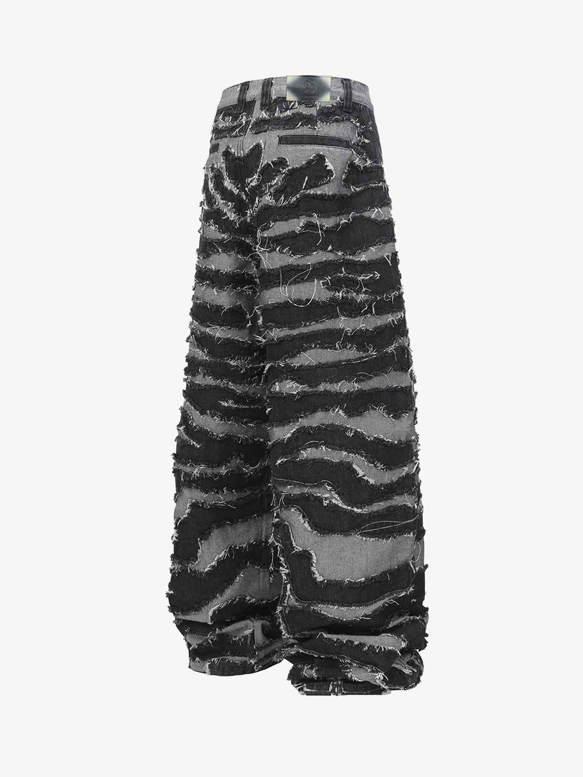 Frayed Zebra Striped Patchwork Wide Leg Jeans
