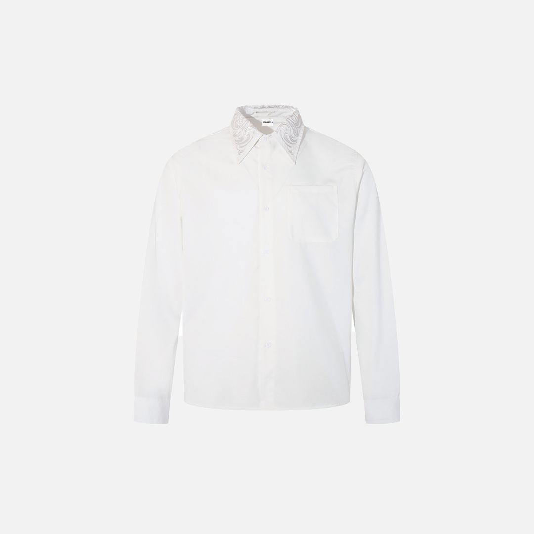 Stylish Embroidered Solid Color Long Sleeve Shirt - Luxuryurbanwear