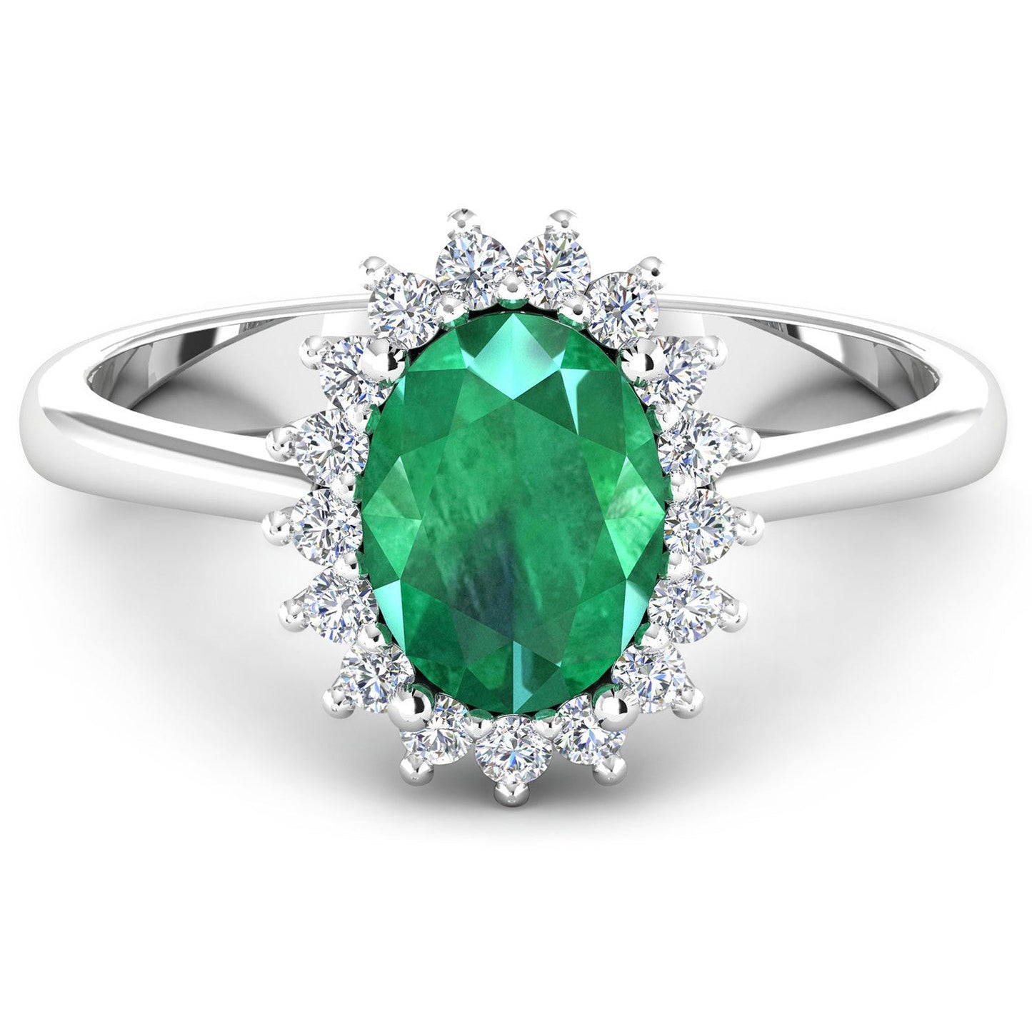 1.87 Carat Genuine Zambian Emerald and White Diamond 14K White Gold Ring