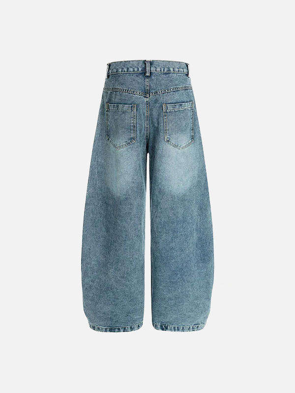Irregular Patchwork Cargo Denim Wide Leg Jeans - Luxuryurbanwear
