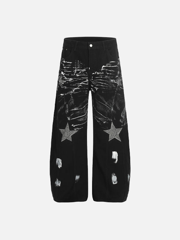 Unique Graffiti Paint Splatter Loose Wide-Leg Jeans - Luxuryurbanwear