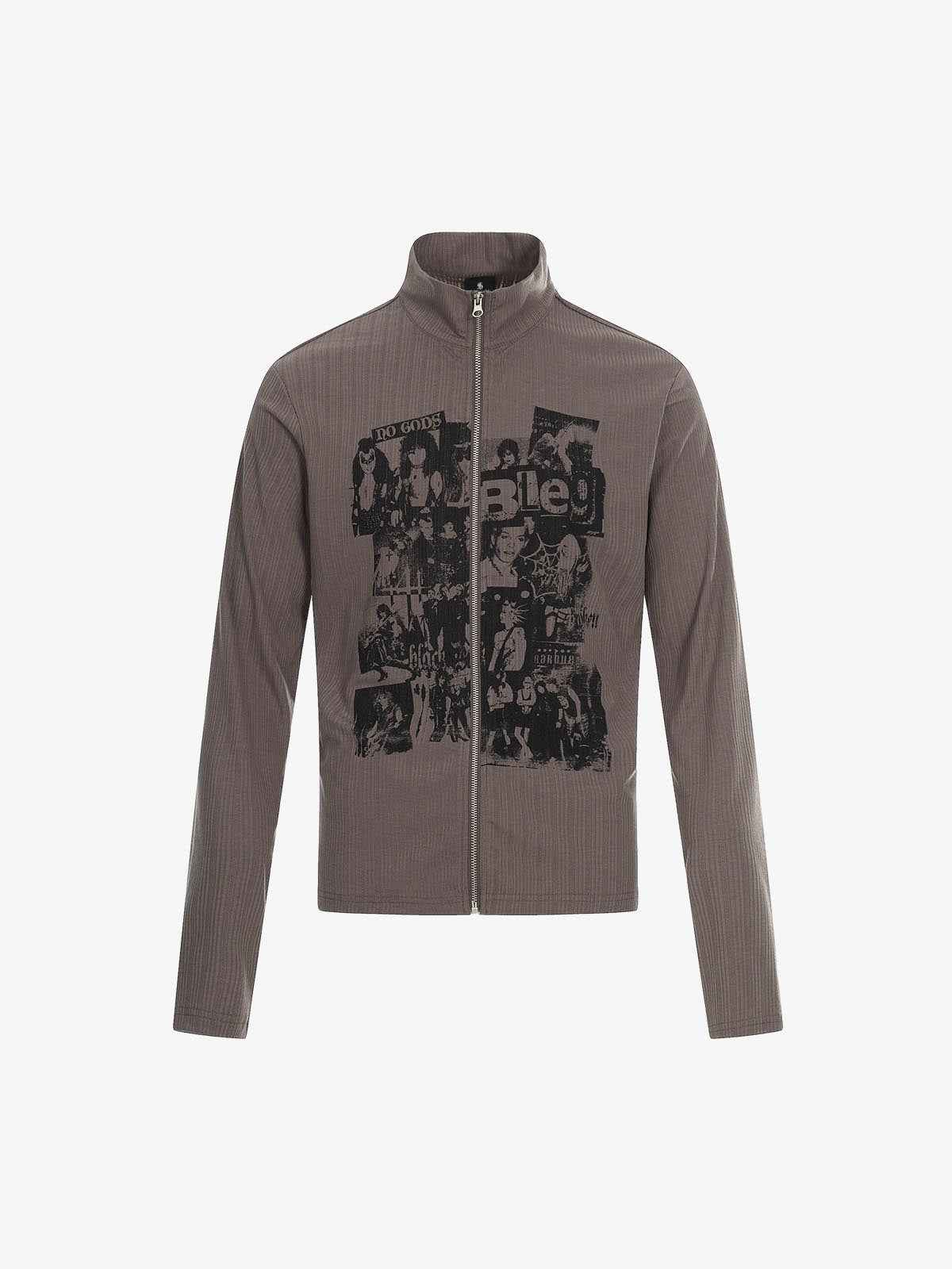 Retro Punk Print Knit Cardigan Long Sleeve Top