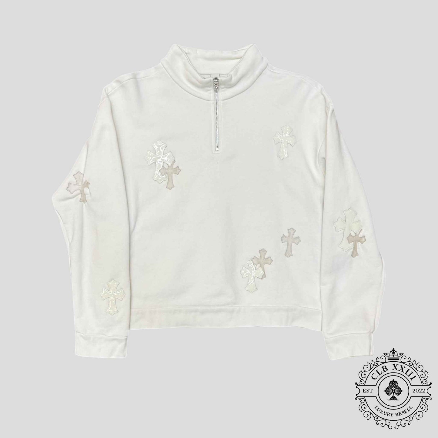 Chrome Hearts Leather Cross Patch Quarter Zip in White