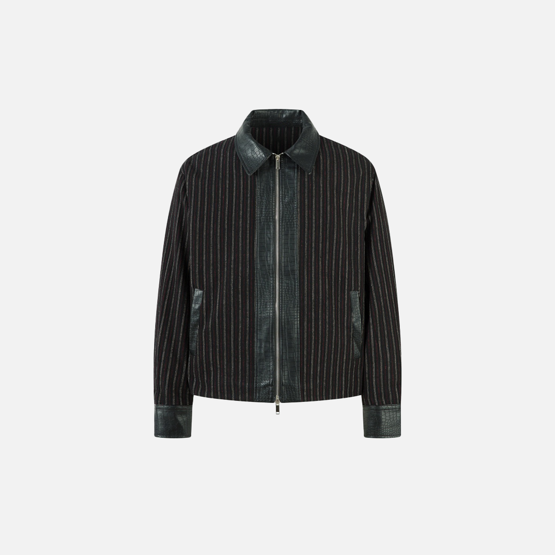 Crocodile Pattern Punk Style Stripe Leather Jacket - Luxuryurbanwear