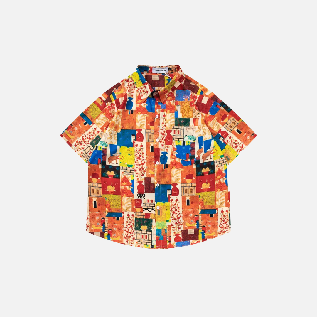Y2K Retro Chic Graphic Print Beach Shirt - Luxuryurbanwear