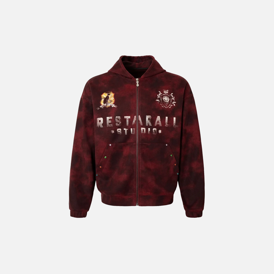 Y2K Spring Breathable Red Zip Up Hooded Sweatshirt - Luxuryurbanwear