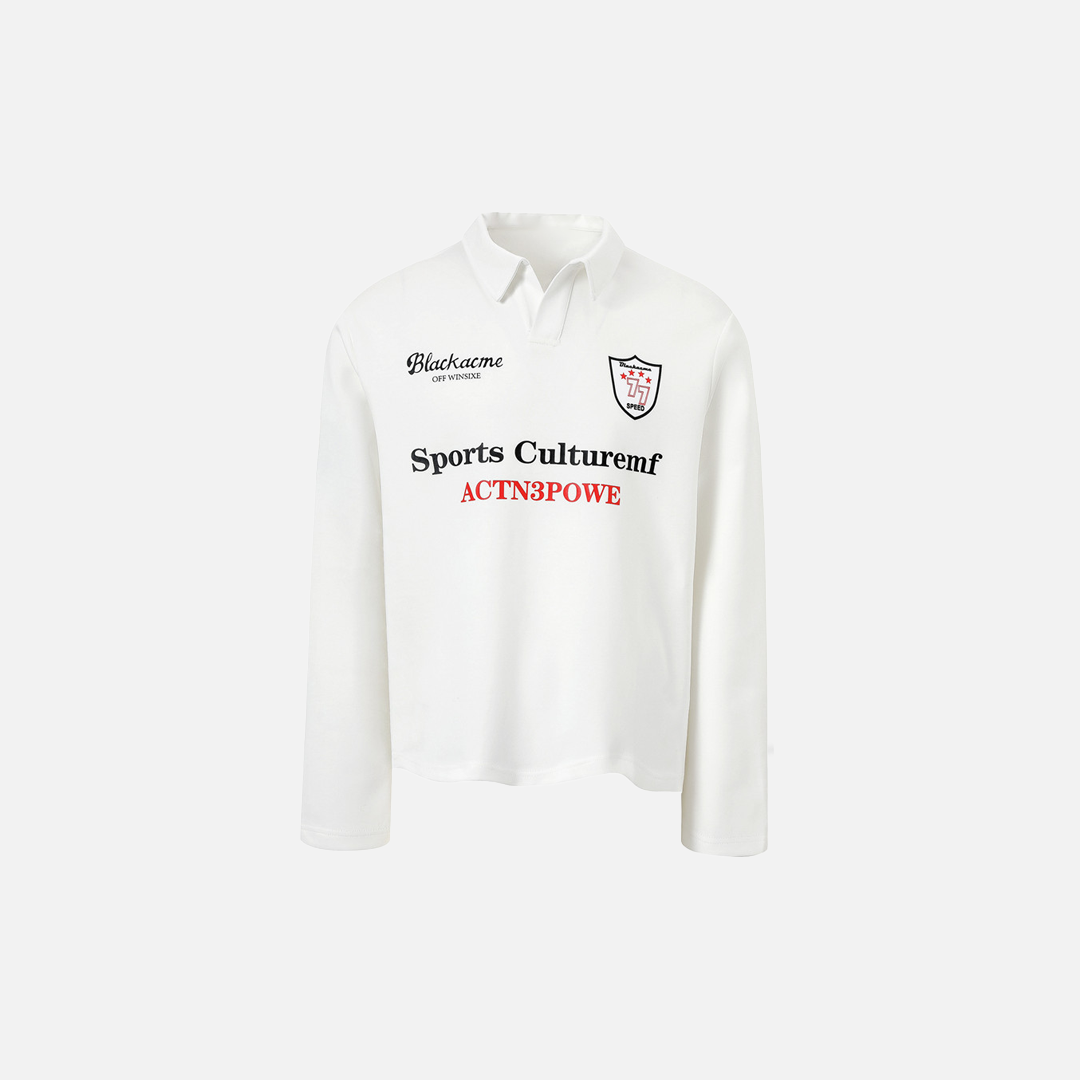 Retro Stylish Badge Print Long Sleeve Polo T-Shirt - Luxuryurbanwear