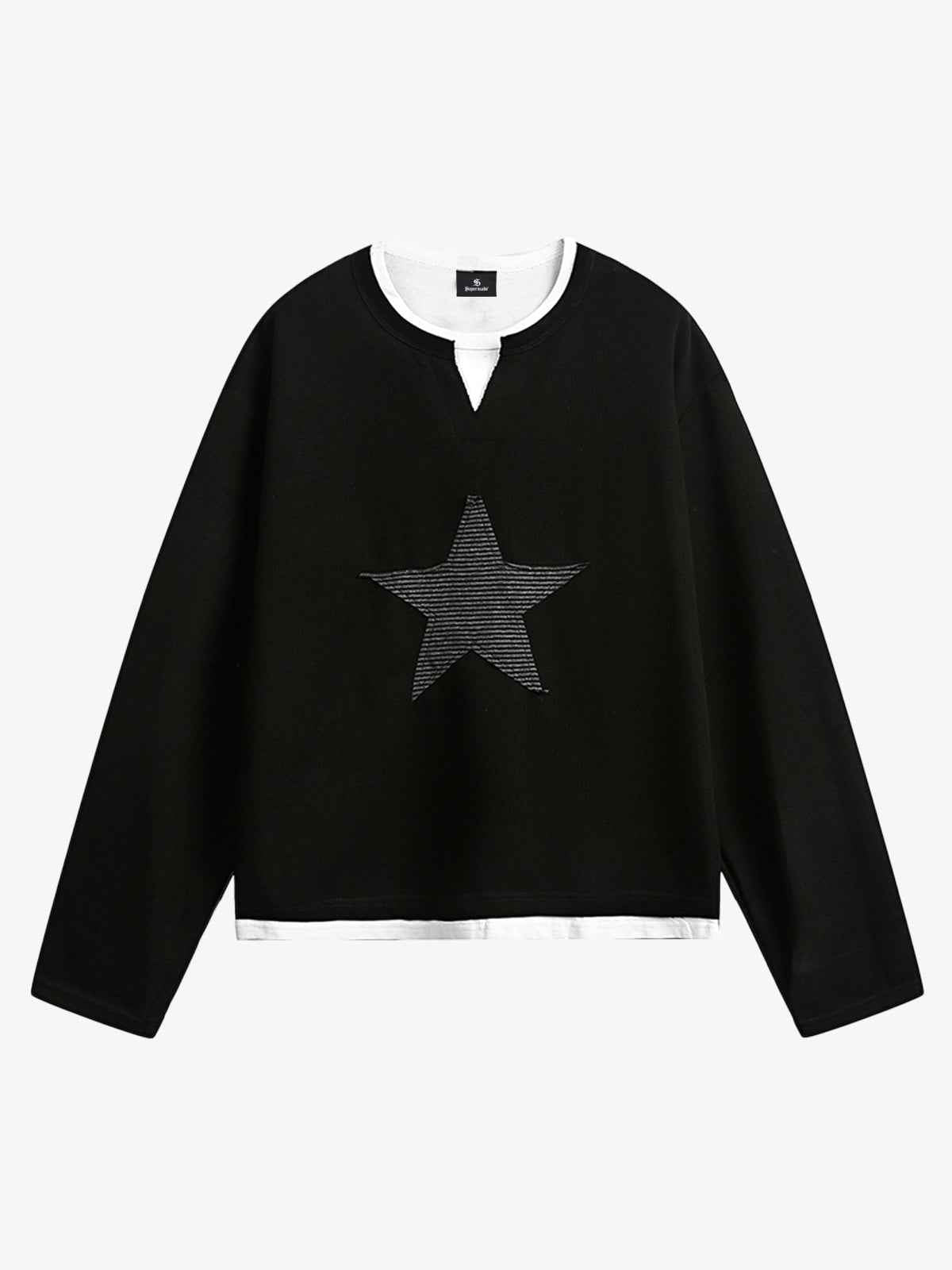 Layered Crewneck Star Print Long-Sleeve T-Shirt