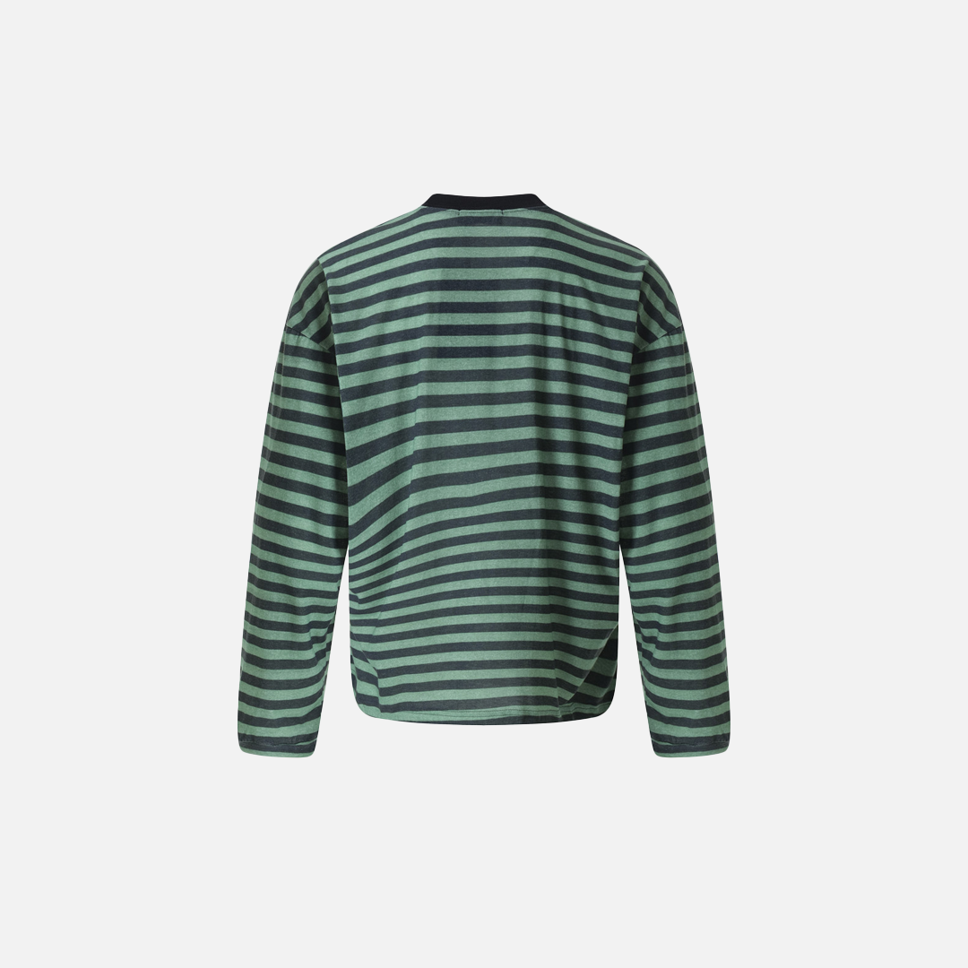 Retro Striped Loose Crewneck Long Sleeve T-Shirt - Luxuryurbanwear
