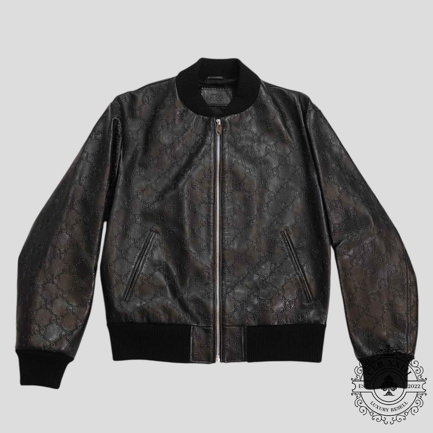 Gucci GG Leather Bomber Jacket in Black