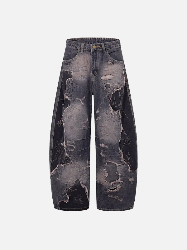 Streetwear Ripped Washed Wide Leg Jeans - Luxuryurbanwear