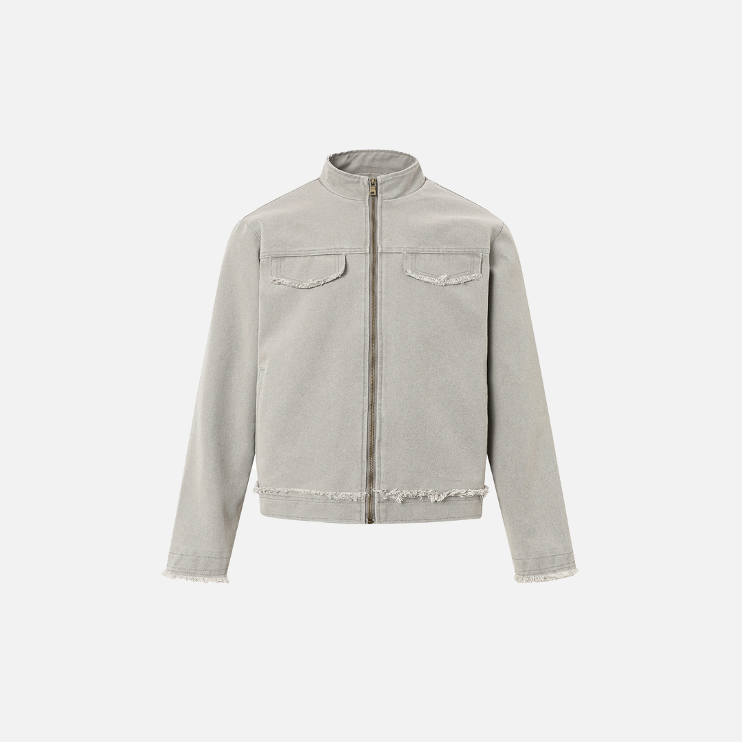 Punk Ripped Heavyweight Fringed Zip Denim Jacket - Luxuryurbanwear