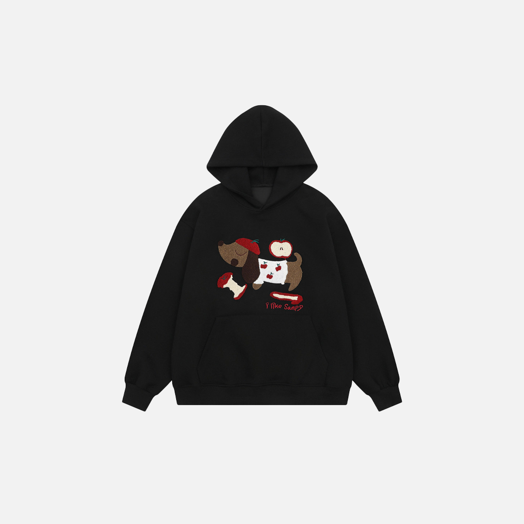 Y2K Cute Cartoon Dog Embroidered Hoodie - Luxuryurbanwear